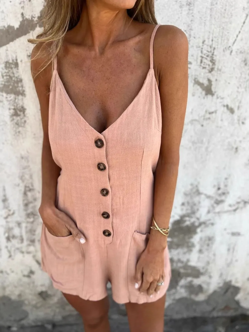 Full Size Button-Front Belted Cami Romper Plus Size, image 11