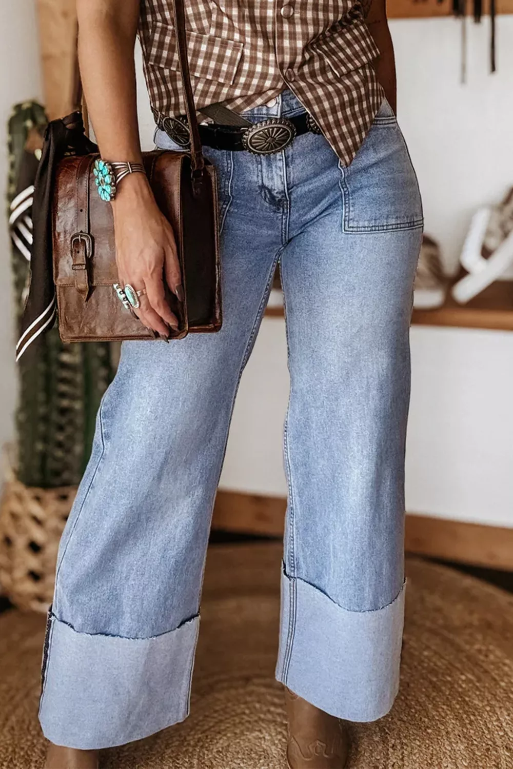 Turn-up Cuffs Loose Jeans, image 3