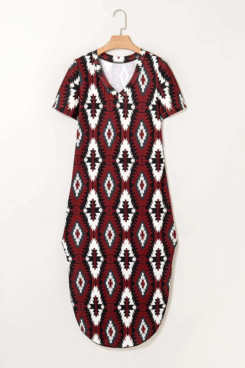 Aztec Print V-Neck Midi Dress, image 12