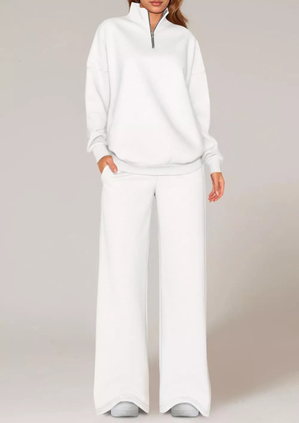 Half-Zip Sweatshirt and Wide-Leg Sweatpants Set, image 19