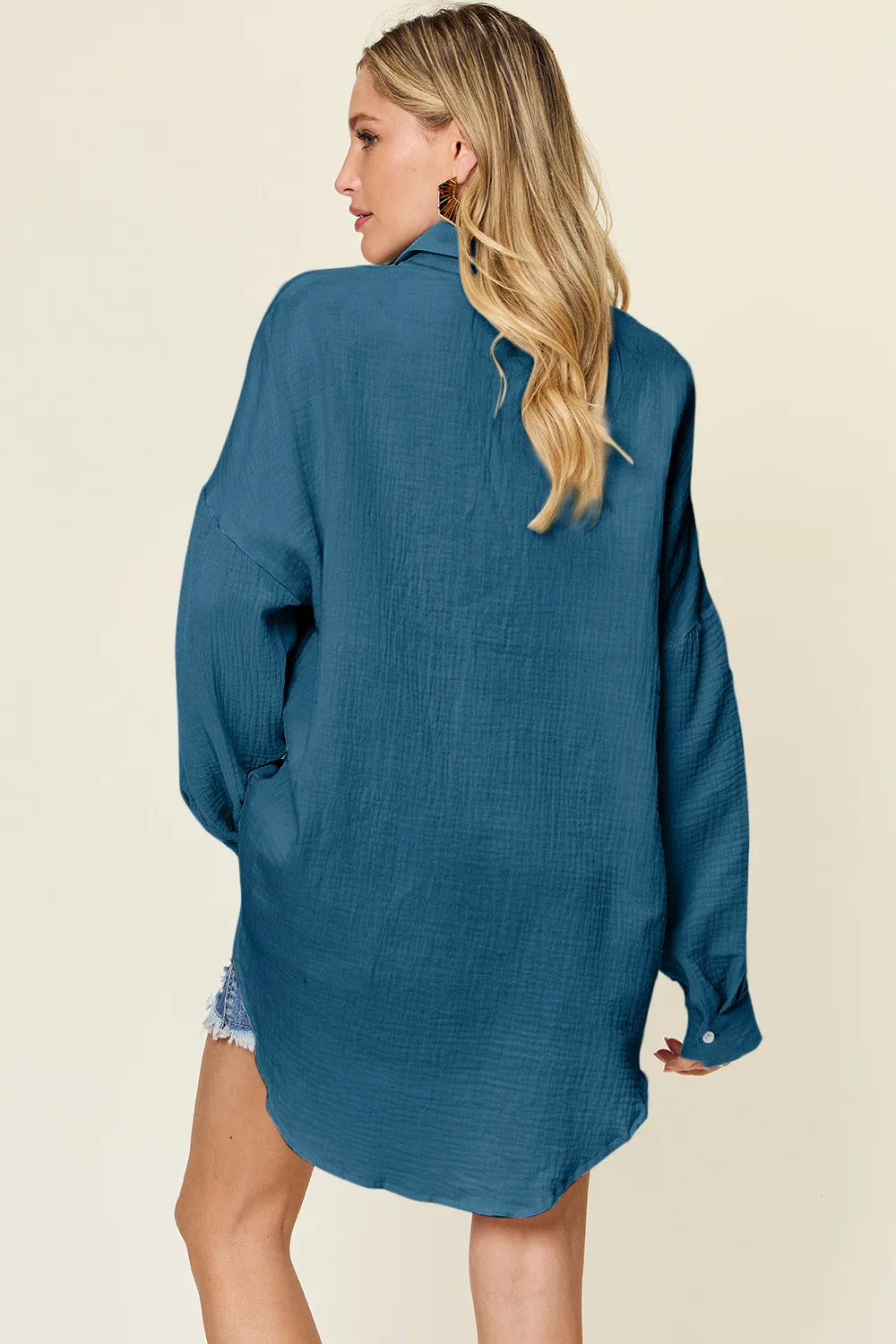 Full Size Pocketed Texture Button Up Shirt, image 9