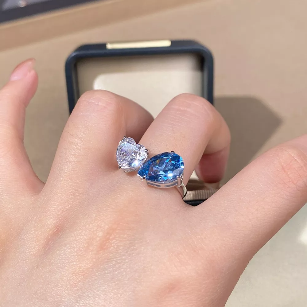 Heart and Teardrop Shaped Dual-Stone Open Ring, image 4