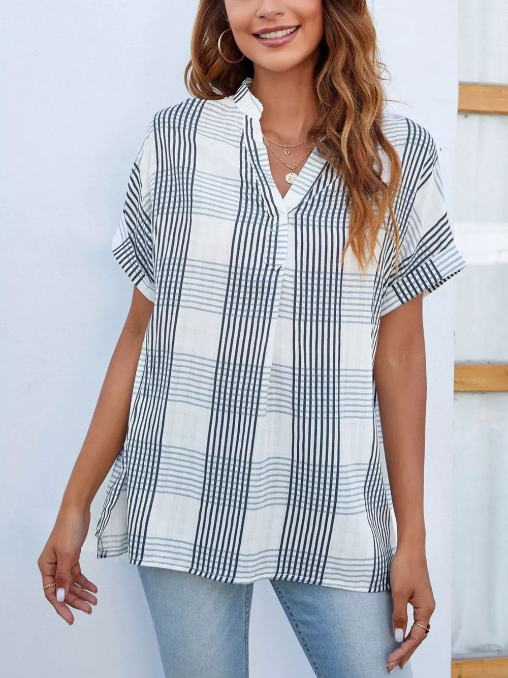 Notched Short Sleeve Blouse, image 6