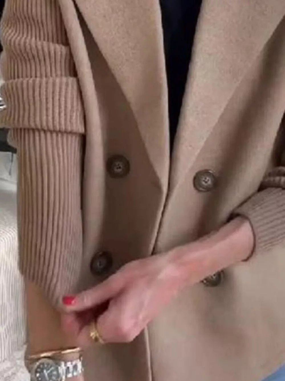Full Size Knitted Sleeve Wool Blend Double-Breasted Blazer Plus Size, image 4