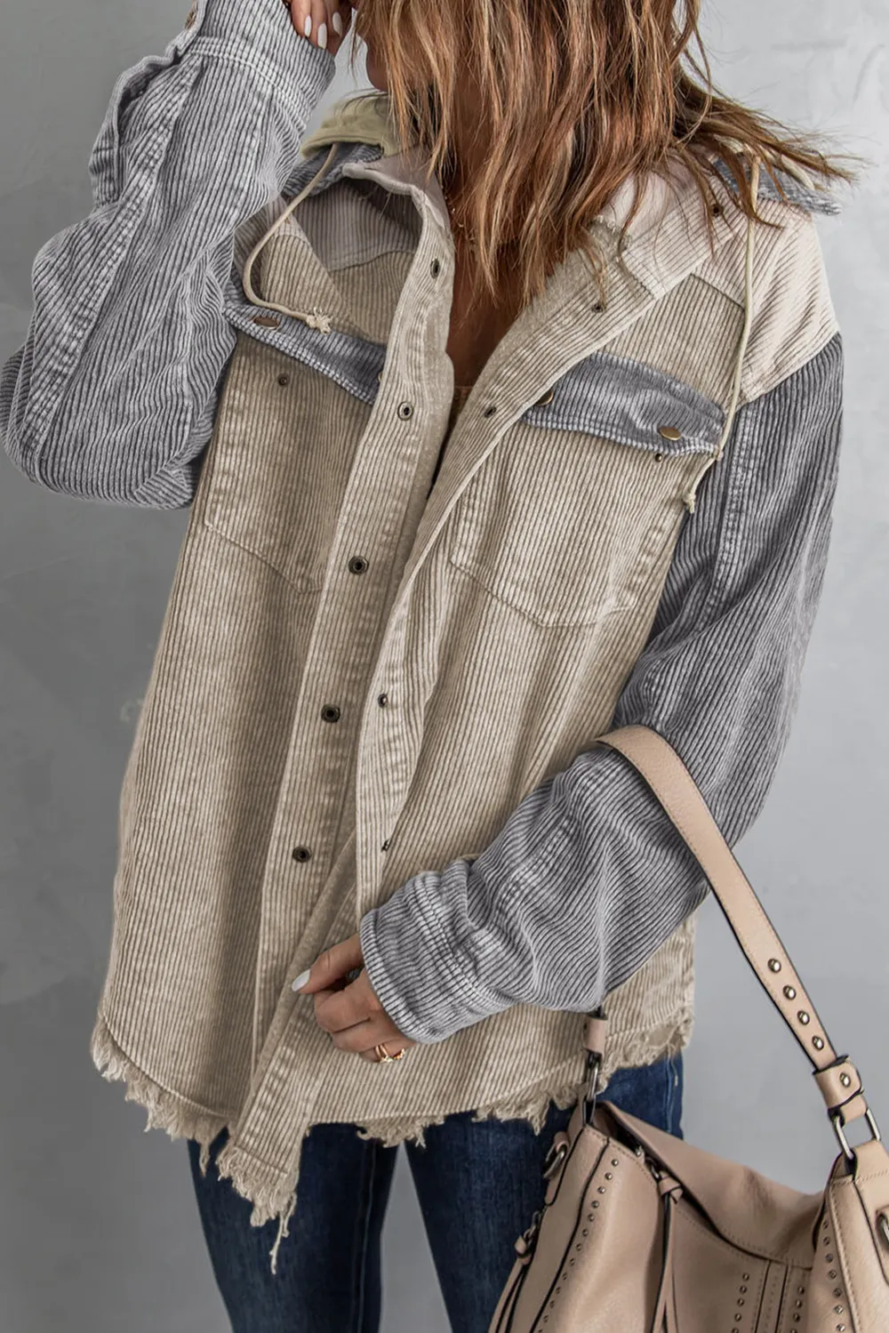 Snap Front Hooded Corduroy Shacket, image 10
