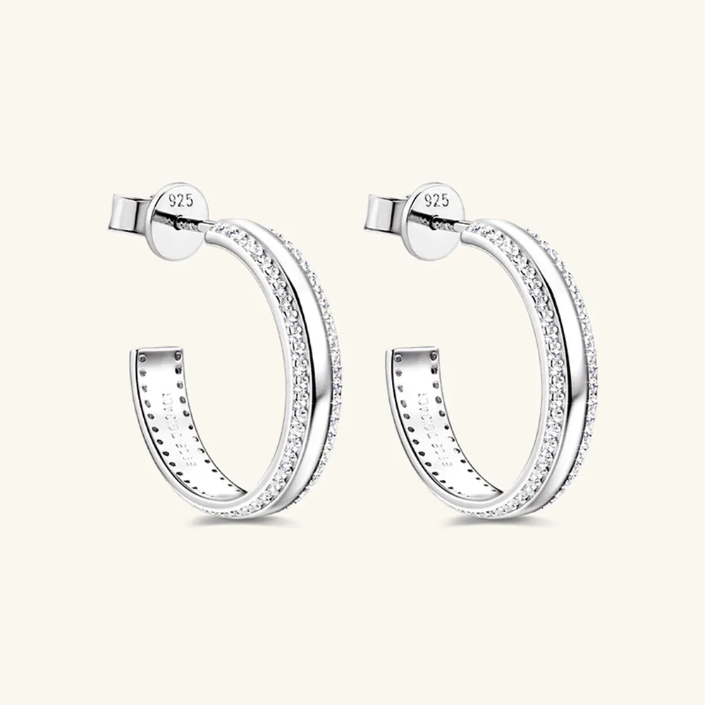 925 Sterling Silver Inlaid Moissanite C-Hoop Earrings, image 3