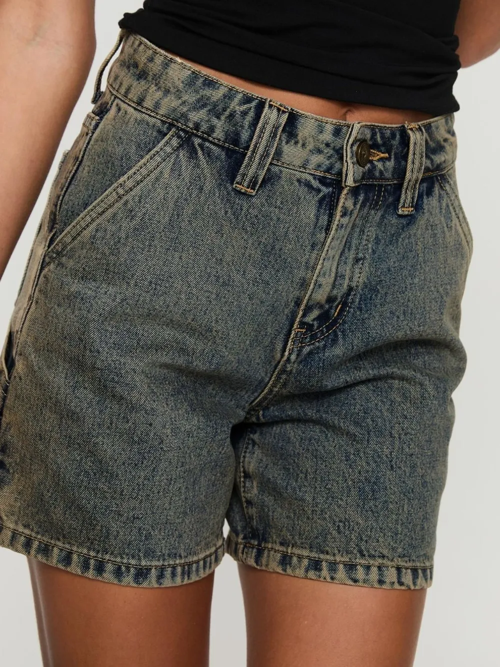Washed High Rise Denim Shorts, image 11