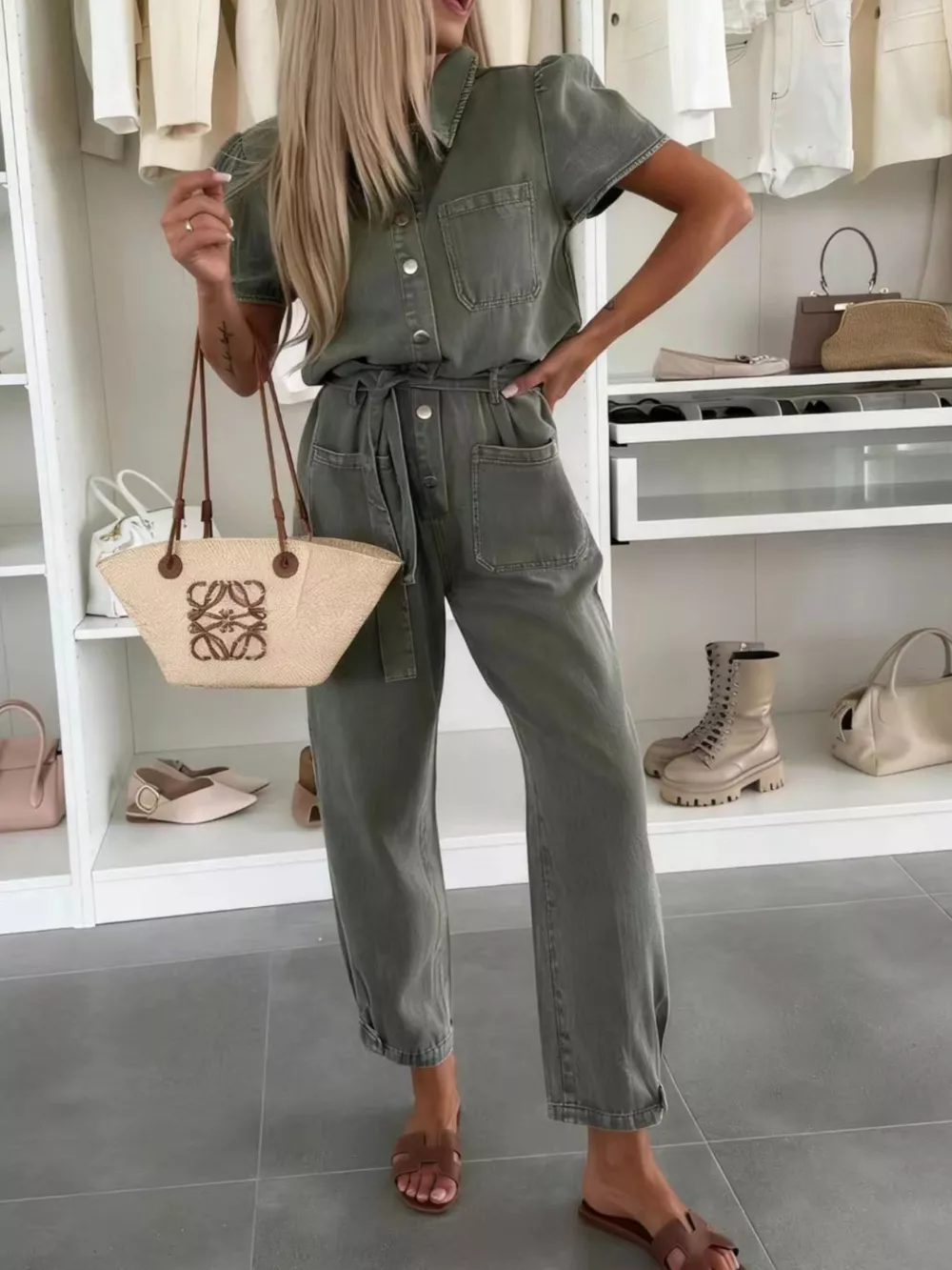 Vintage Wash Short Sleeve Denim Jumpsuit, image 11