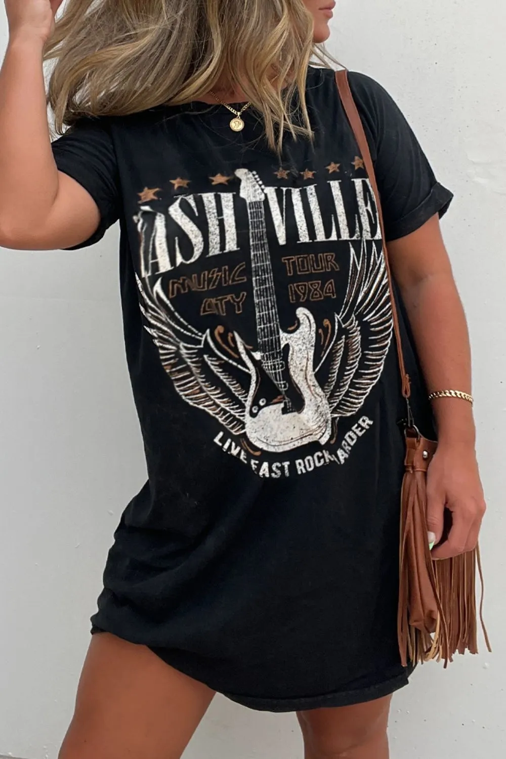 Graphic Round Neck Short Sleeve Tee Dress, image 2