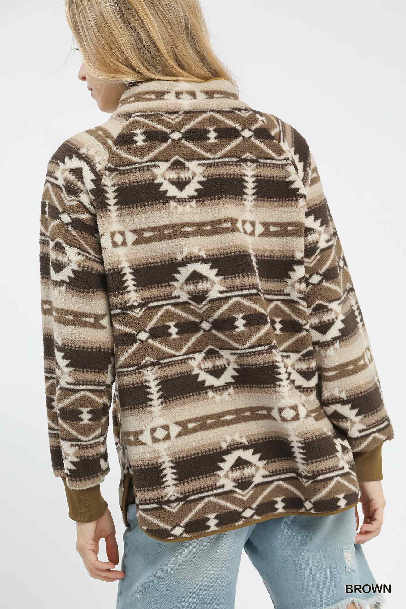 Aztec Print Sherpa Pullover, image 4