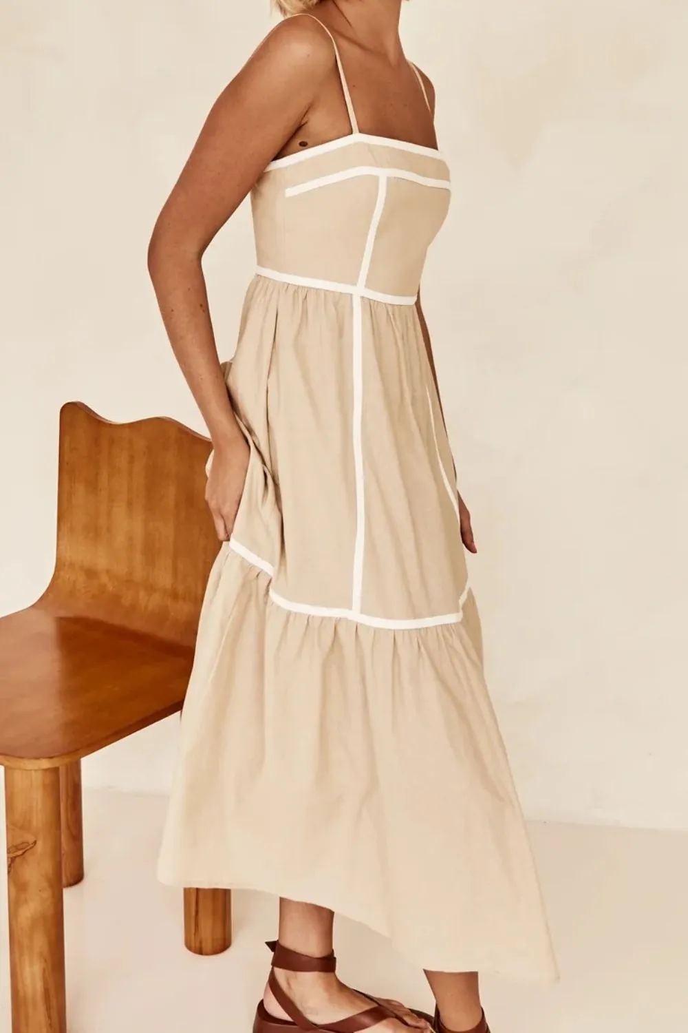 Contrast Trim Square Neck Midi Cami Dress, image 9