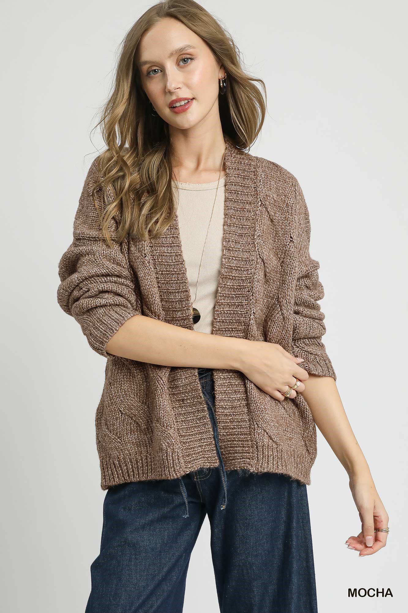 Chunky Cable Knit Open Front Cardigan, image 2