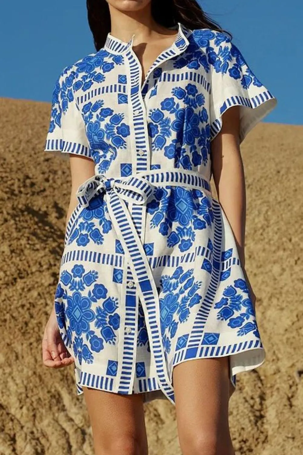 Printed Tie Waist Short Sleeve Dress, image 7
