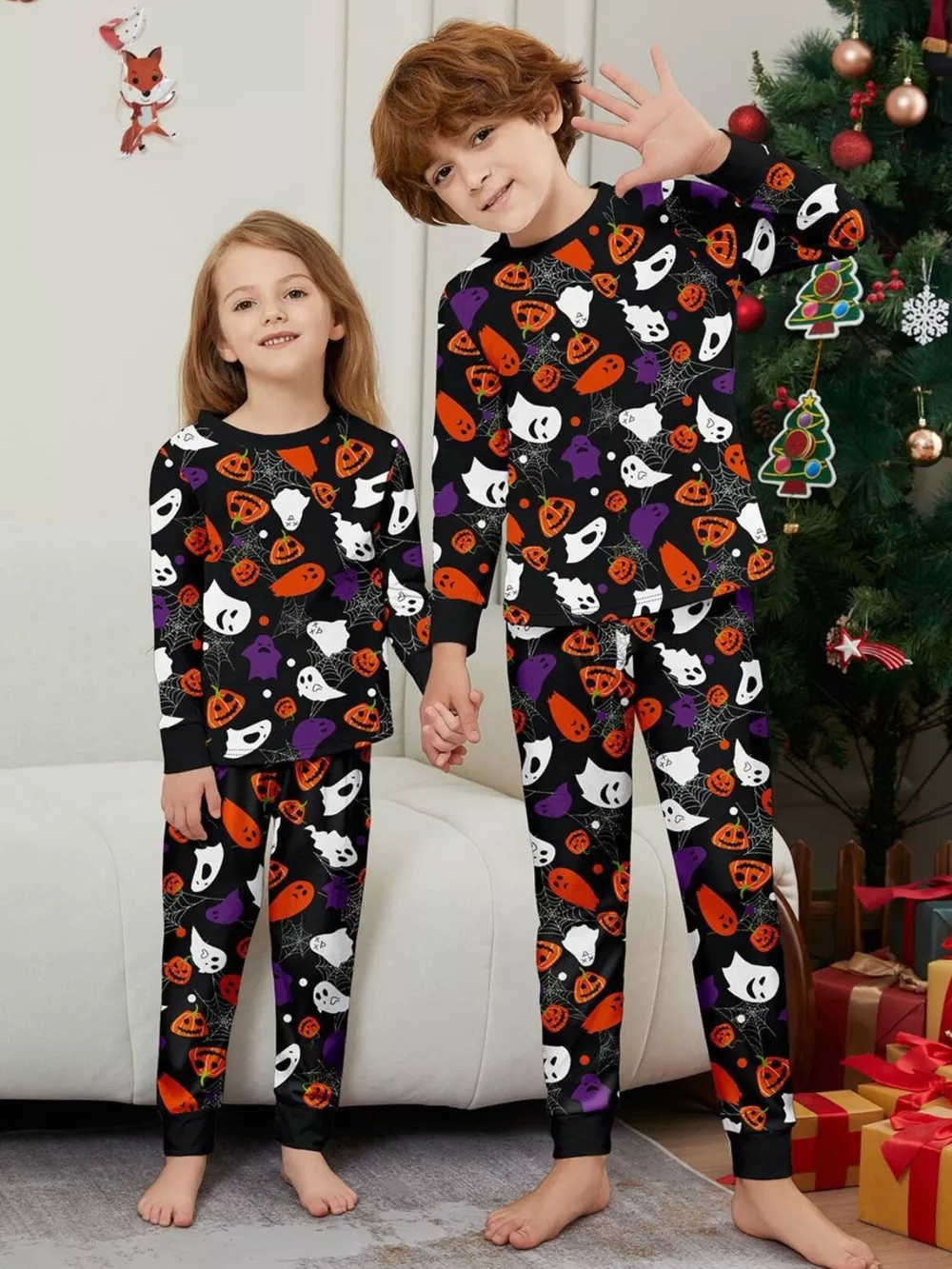 Full Size Halloween Themed Family Matching Pajama Set with Ghost and Pumpkin Print Plus Size, image 8
