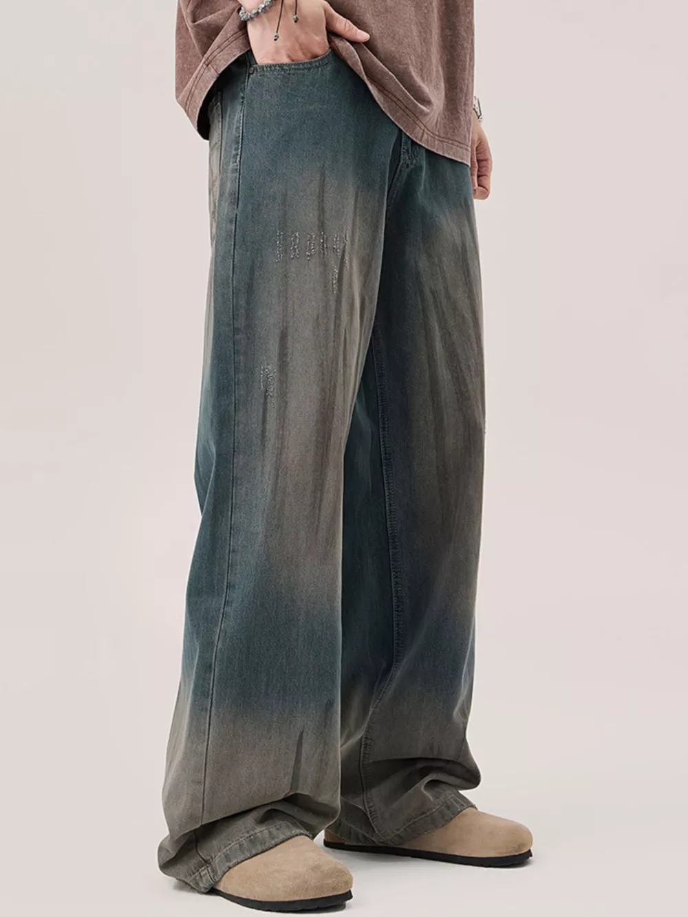 Men's Gradient Wash Wide Leg Jeans, image 7