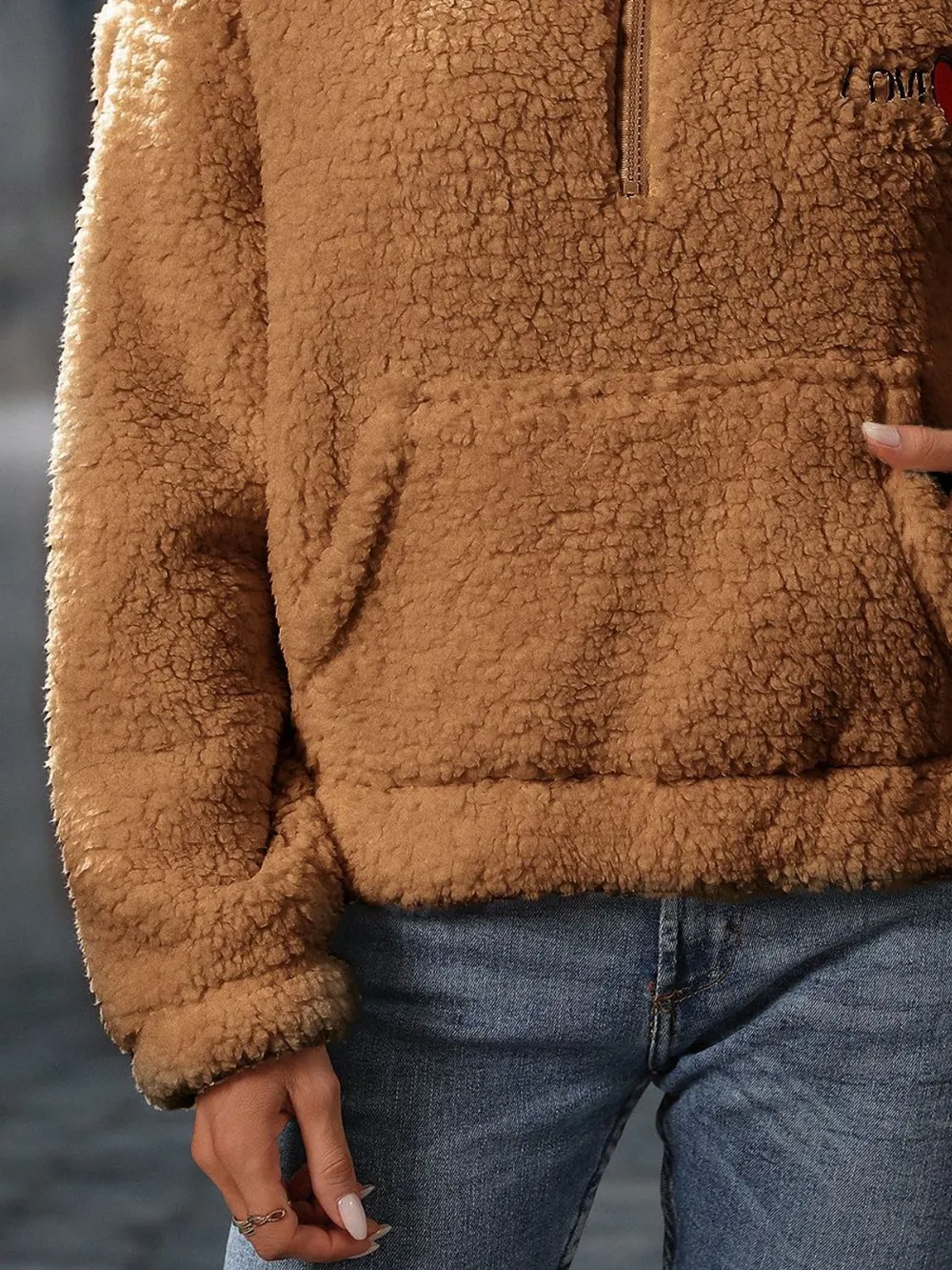 Heart Half Zip Long Sleeve Teddy Sweatshirt, image 9