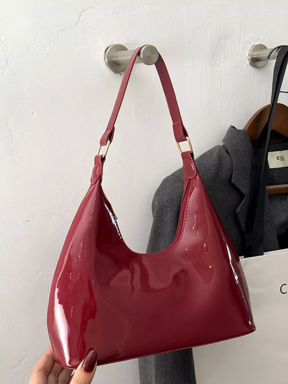 Solid Color Leather Shoulder Bag, image 11