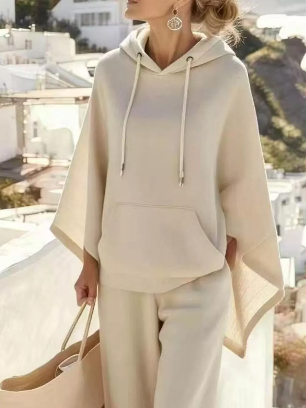 Hooded Poncho and Wide-Leg Pants Set, image 2