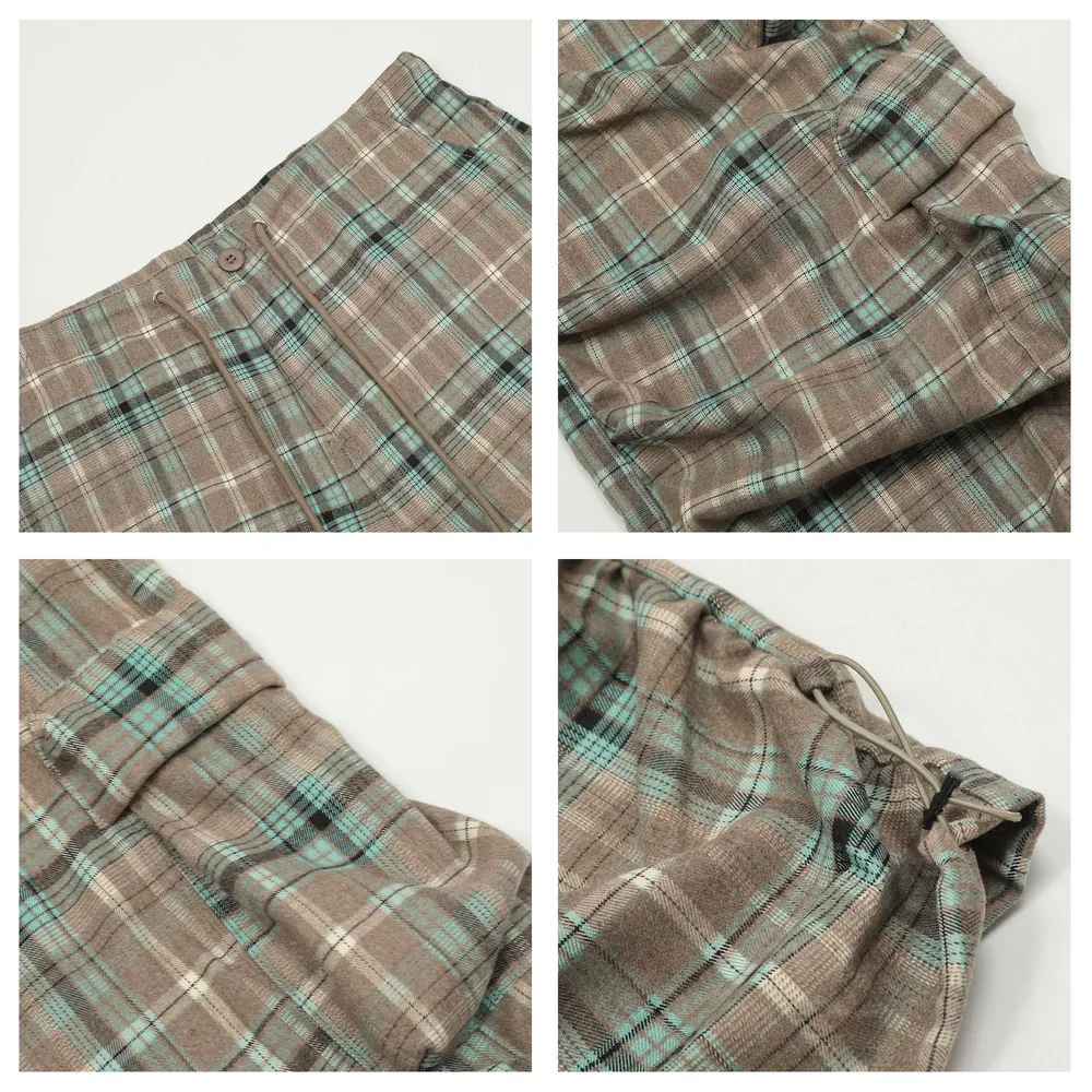 Men's Plaid Ruched Wide Leg Pants, image 4