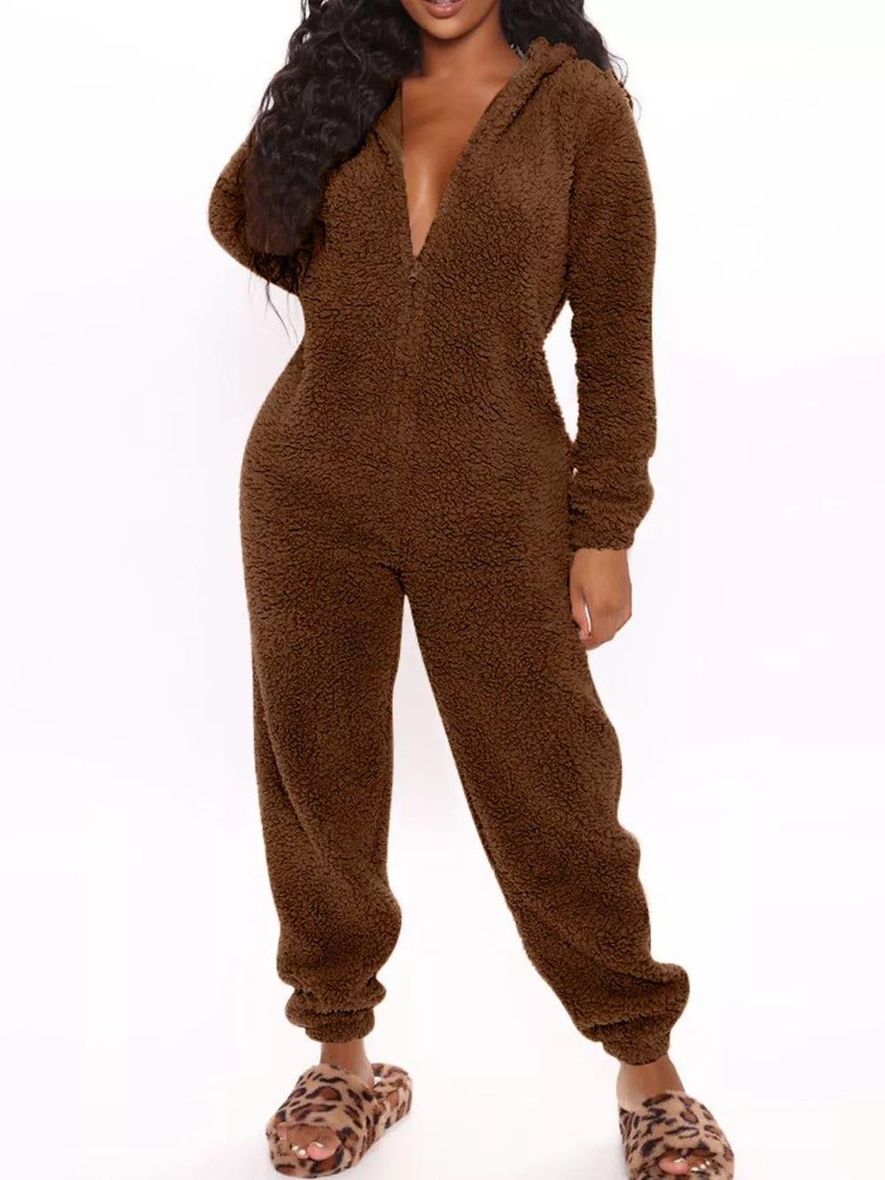 Full Size Fleece Zip-Up Hooded Jumpsuit Plus Size, image 9