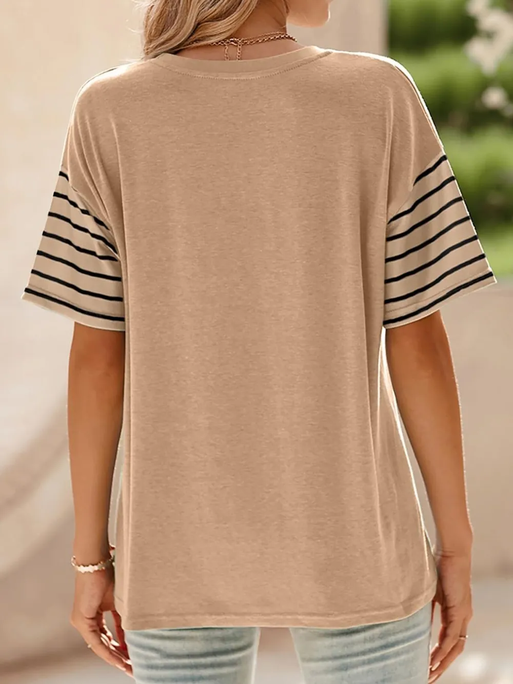 Color Block Striped Sleeve Casual T-Shirt, image 21