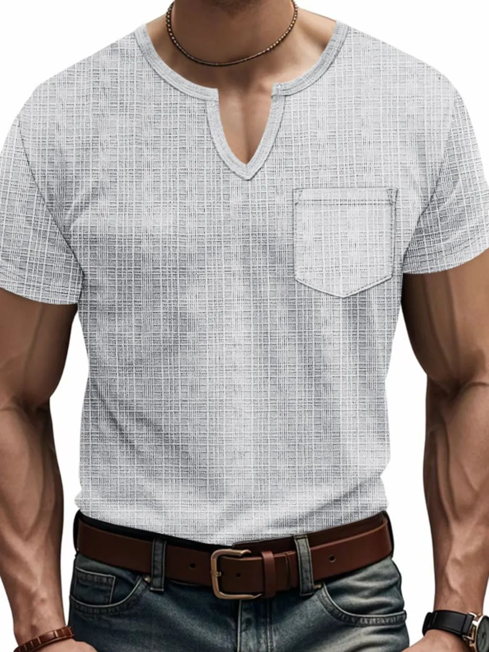 Men's Full Size Notched Short Sleeve T-Shirt Plus Size, image 9