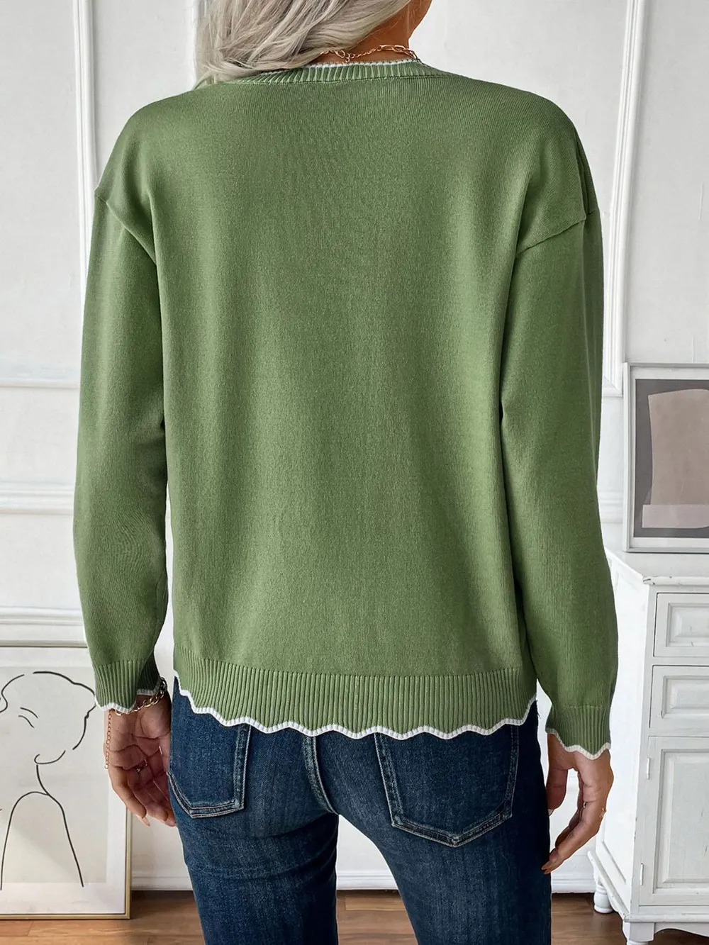 Contrast Trim Quarter Zip Long Sleeve Knit Top, image 5