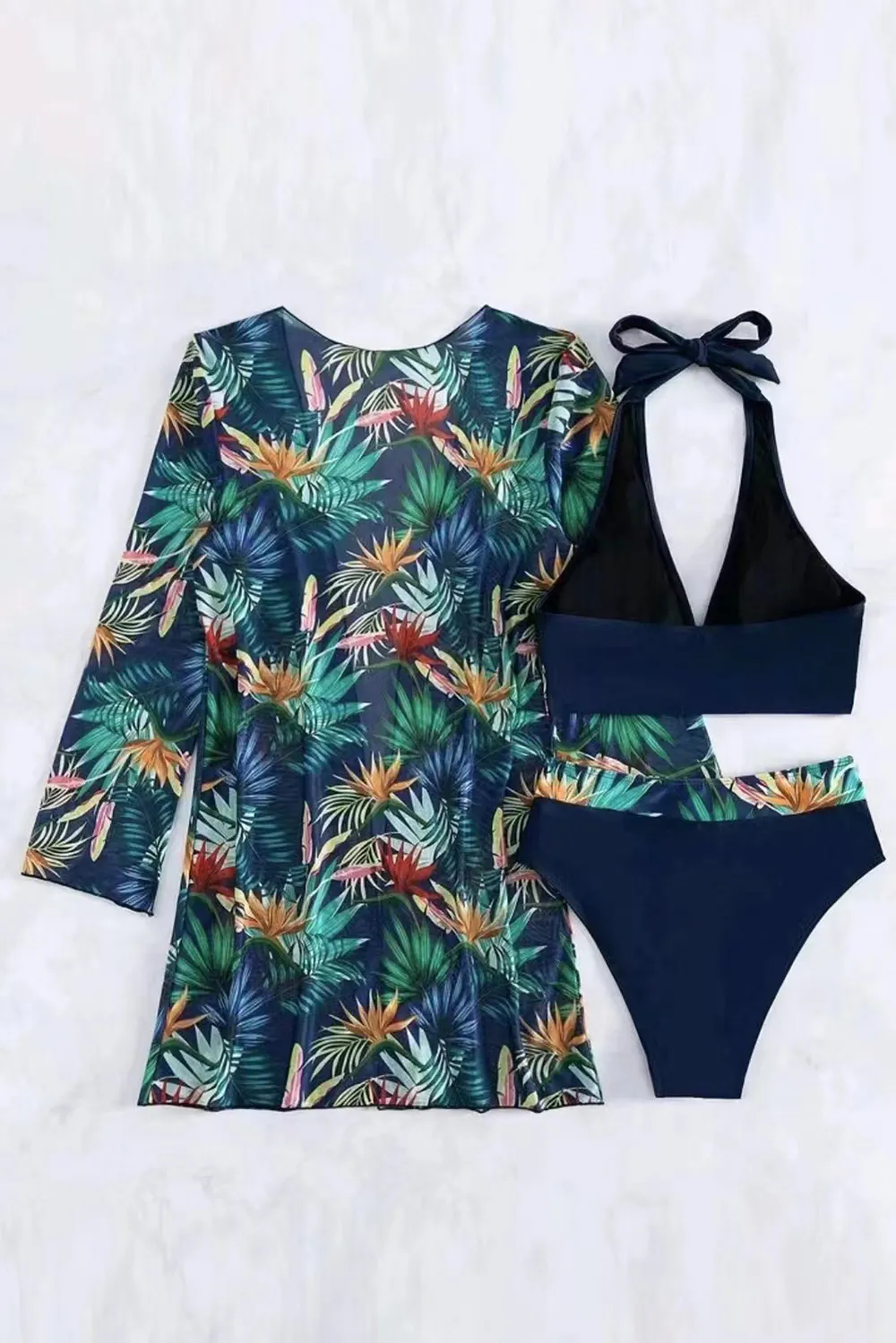 Printed Halter Neck Three-Piece Swim Set, image 2