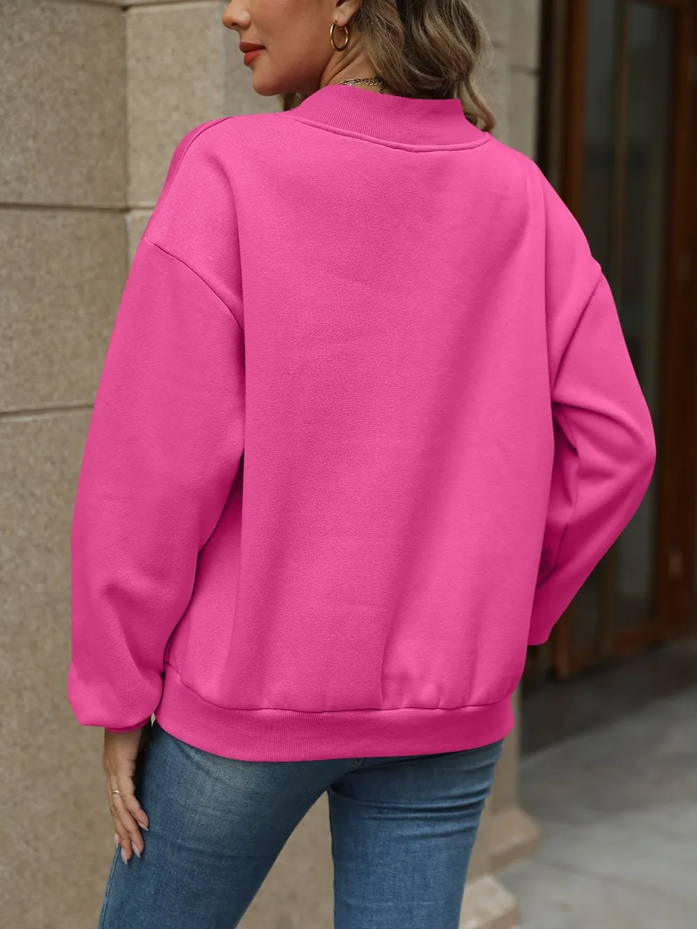 V-Neck Long Sleeve Dropped Shoulder Sweatshirt, image 6