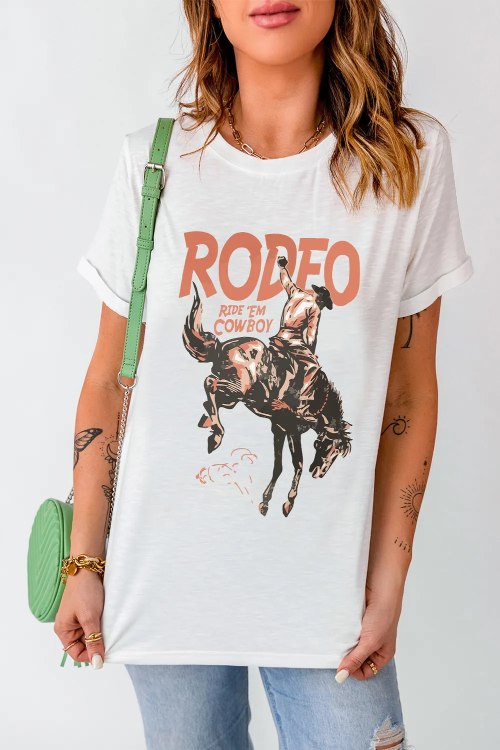 Cowboy Graphic Round Neck Short Sleeve T-Shirt, image 6