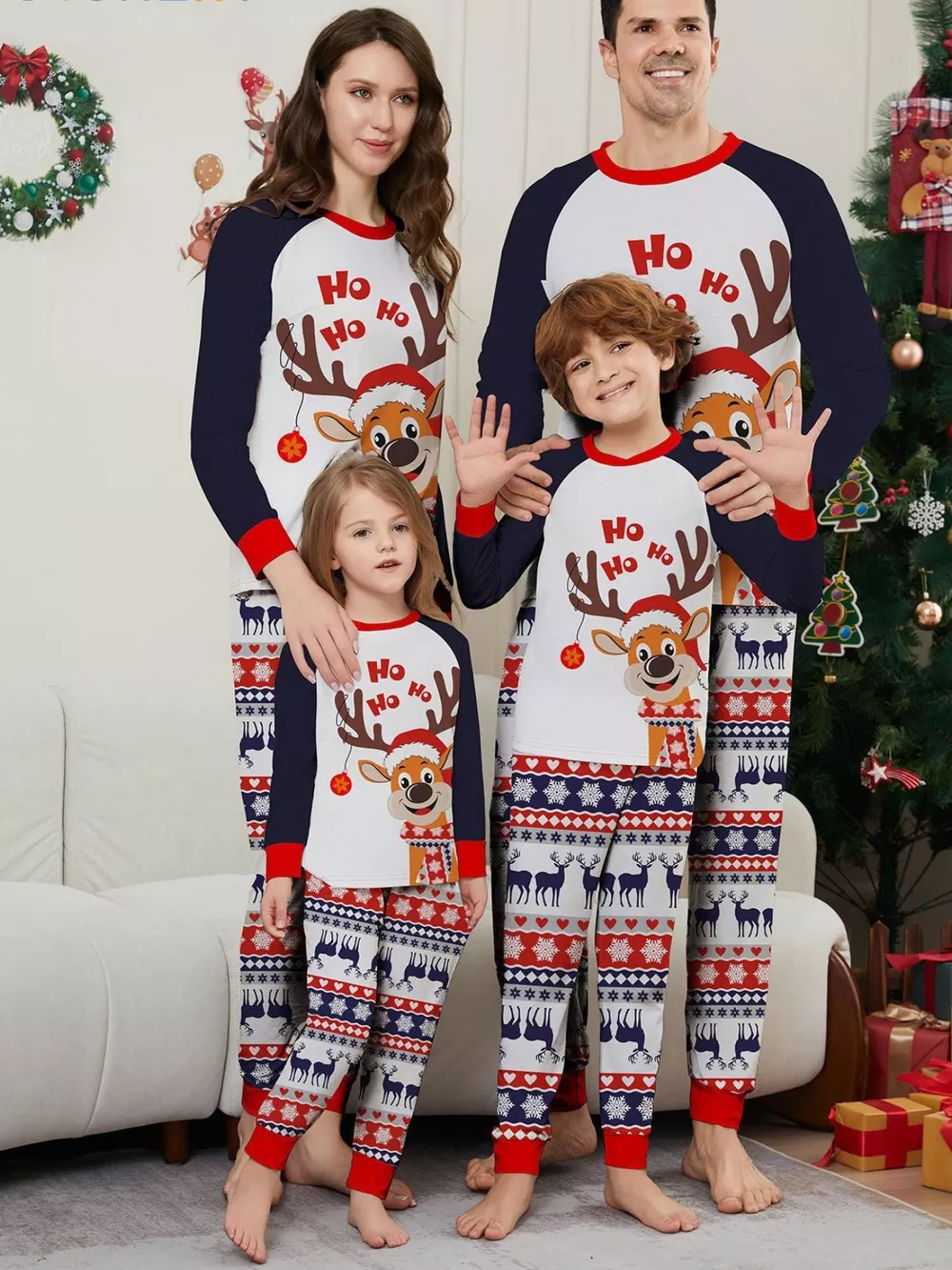 Full Size Christmas Reindeer Print Matching Family Pajama Set Plus Size, image 2