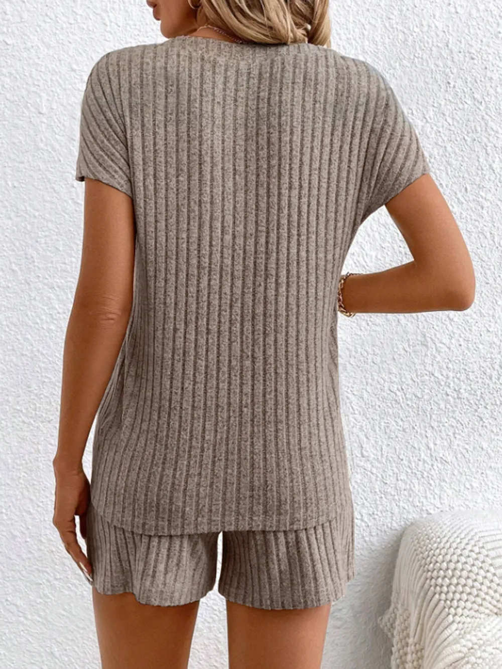 Ribbed V-Neck Top and Shorts Set, image 7