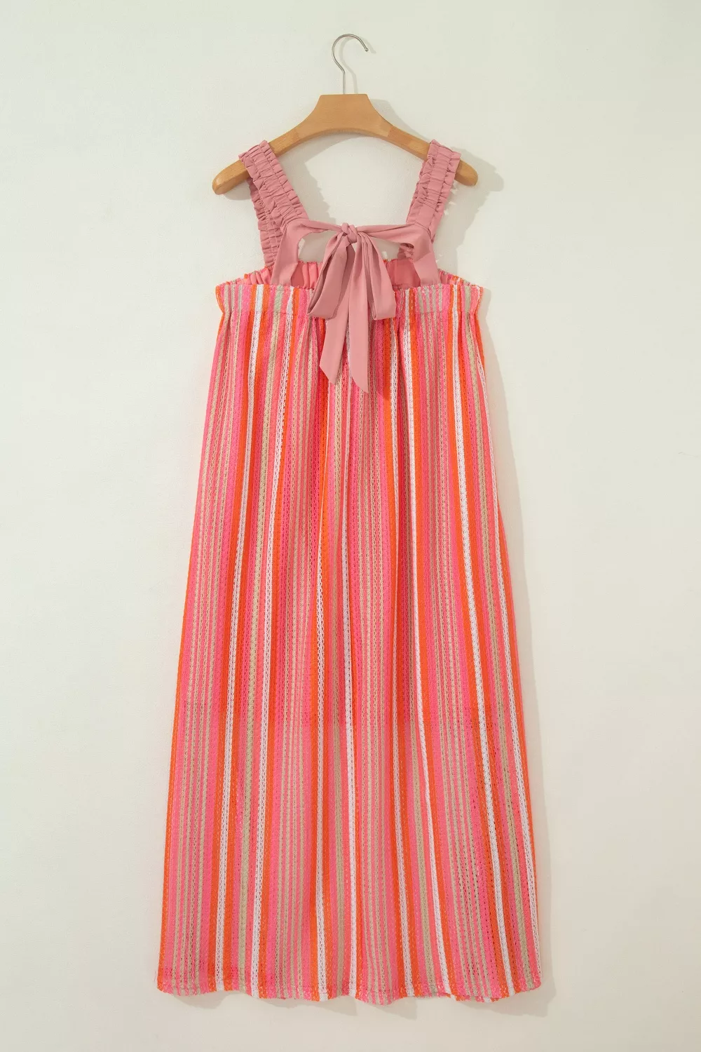 Stripe Ruffled Straps Ribbon Knot Flowy Vacation Maxi Dress, image 6