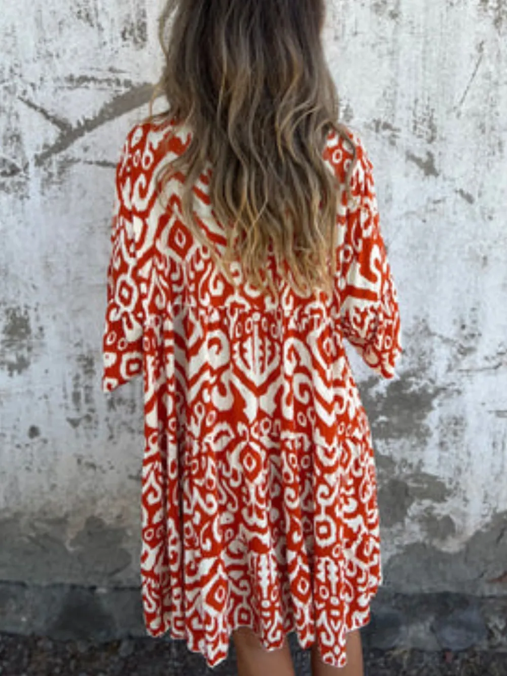 Full Size Printed Notched Half Sleeve Dress Plus Size, image 18