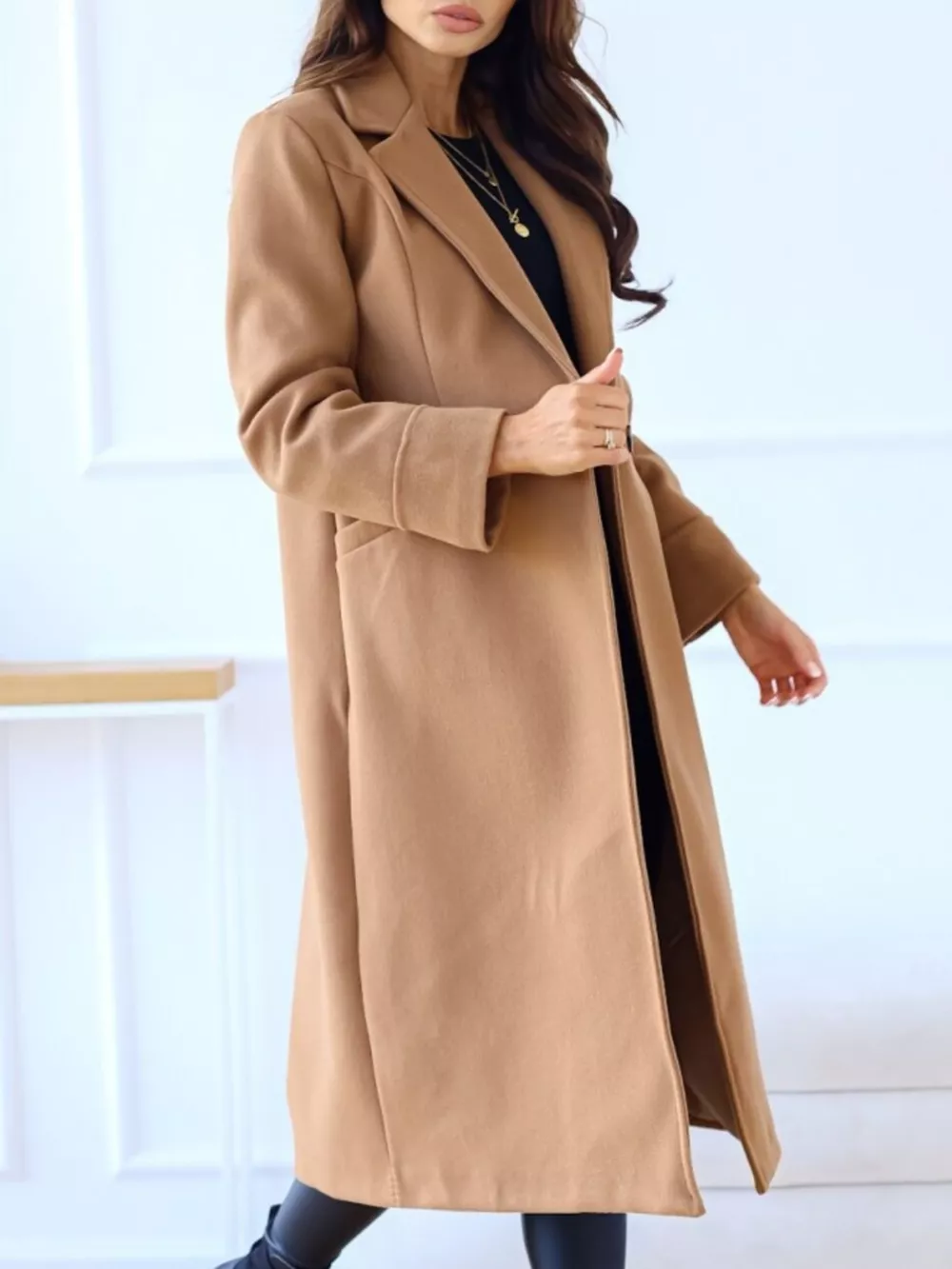 Lapel Collar Wool Blend Overcoat, image 6