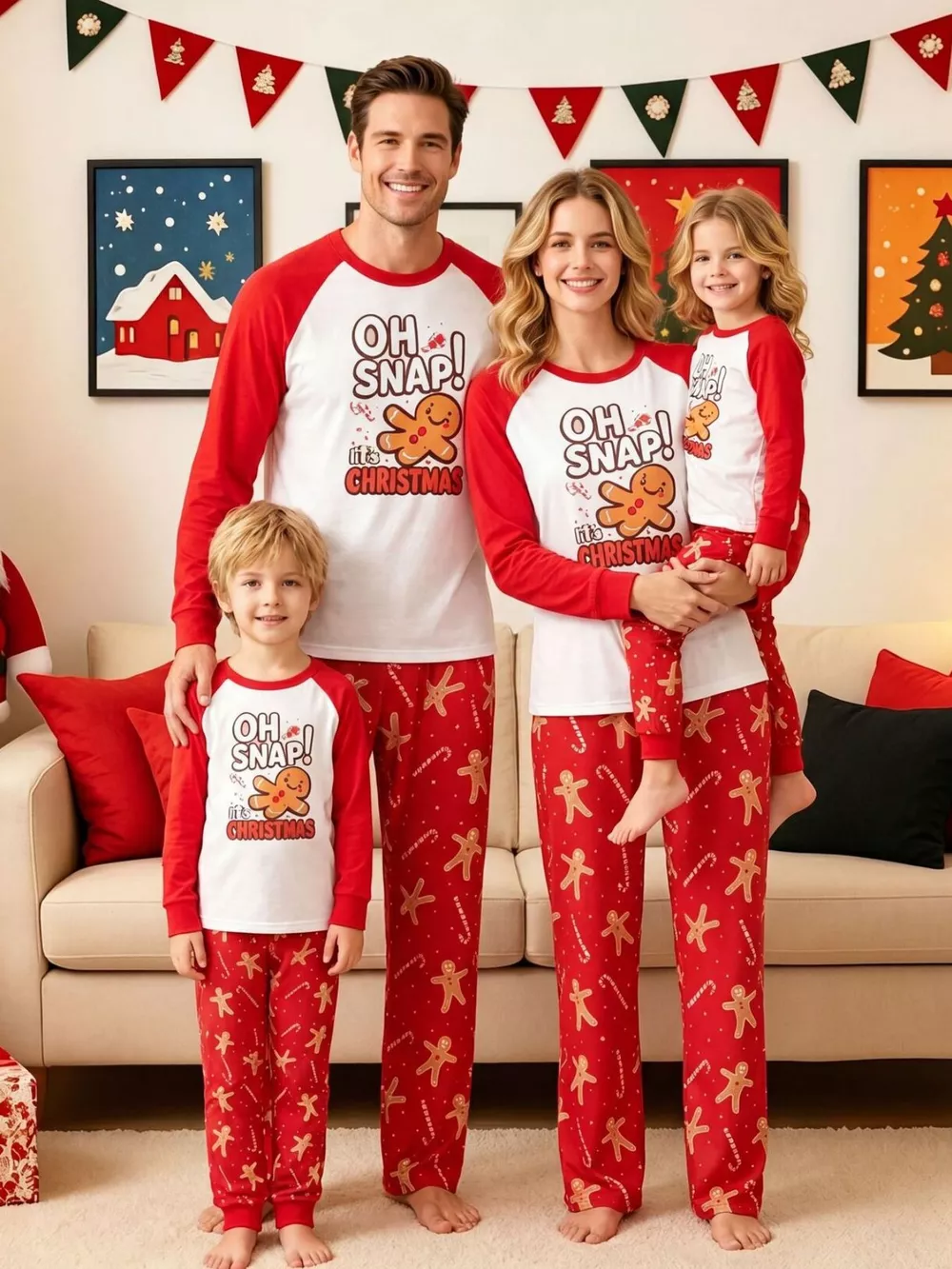 Family Matching Christmas Pajamas Set with Gingerbread Man Print, image 4