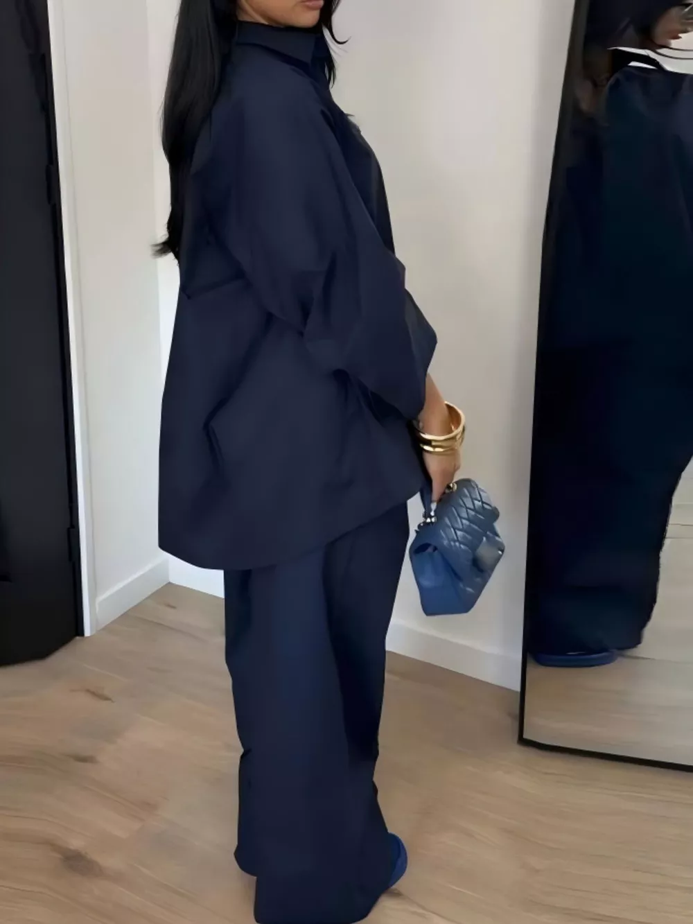 Button-Down Shirt and Wide-Leg Pants Two-Piece Set, image 3