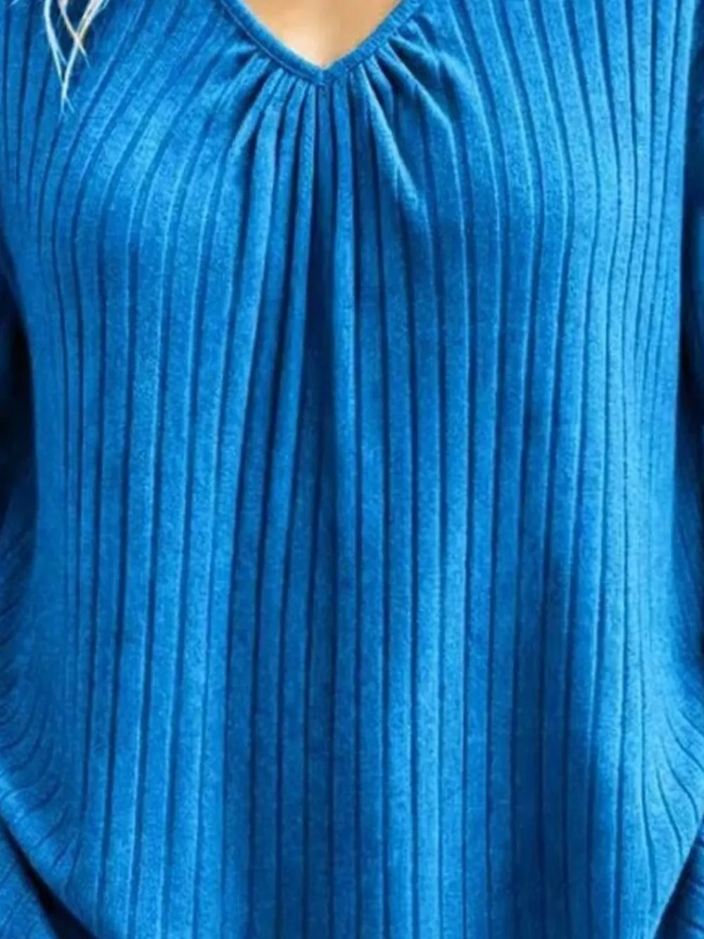 V-Neck Ribbed Long Sleeve T-Shirt, image 5