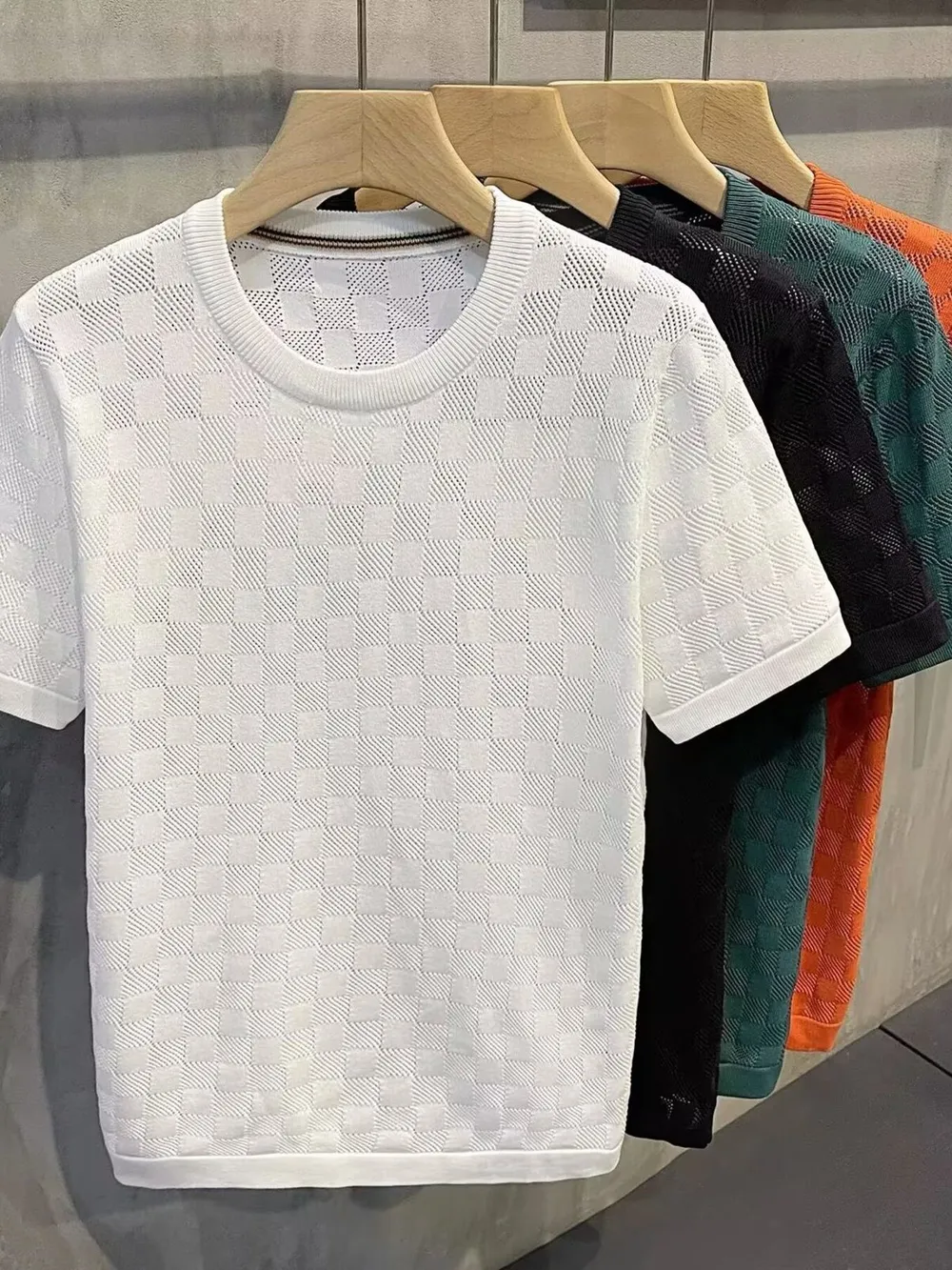 Men's Full Size Checkered Round Neck Short Sleeve T-Shirt Plus Size, image 3