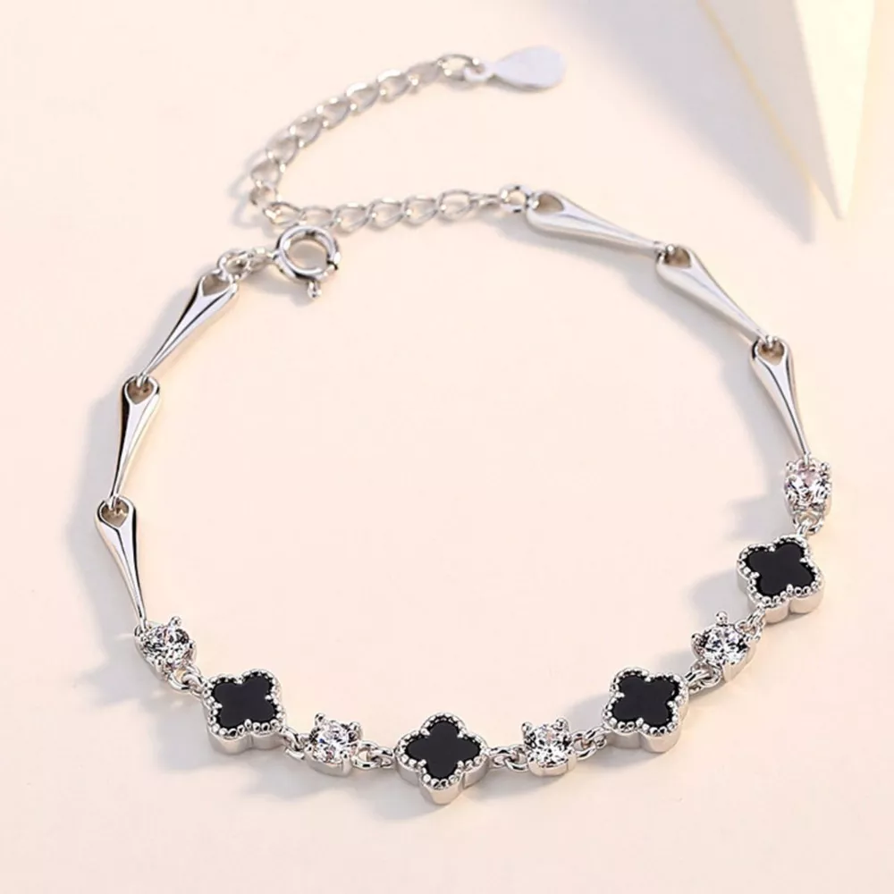 925 Sterling Silver Clover Charm Bracelet, image 6