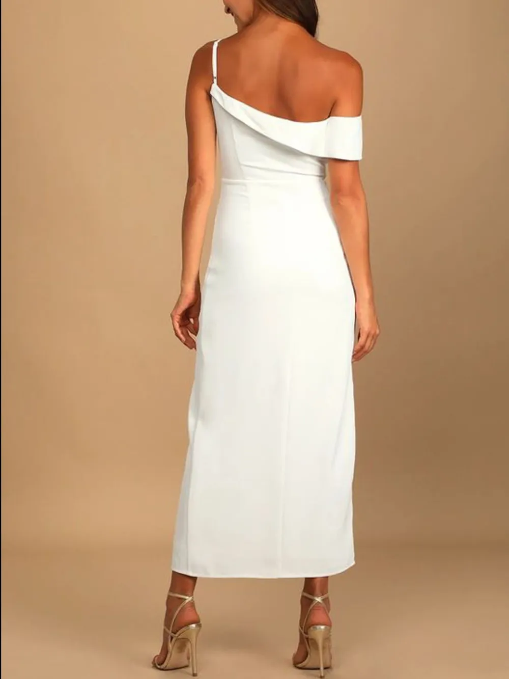 Split Asymmetrical Neck Midi Dress, image 5