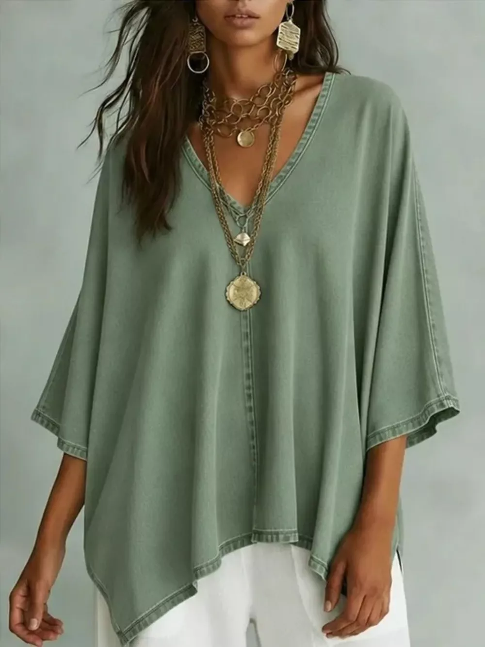 V-Neck Batwing Sleeve T-Shirt, image 13