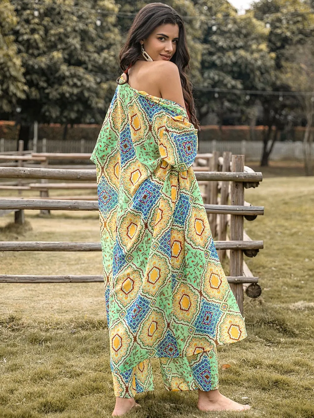 Printed Half Sleeve Top and Wide Leg Pants Set, image 2