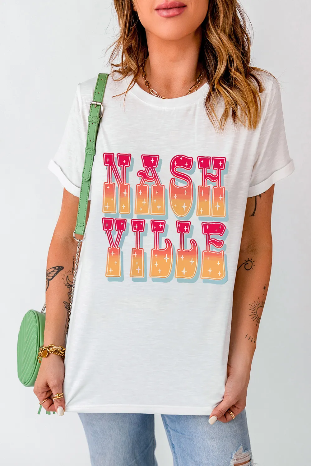 Letter Graphic Round Neck Short Sleeve T-Shirt, image 2