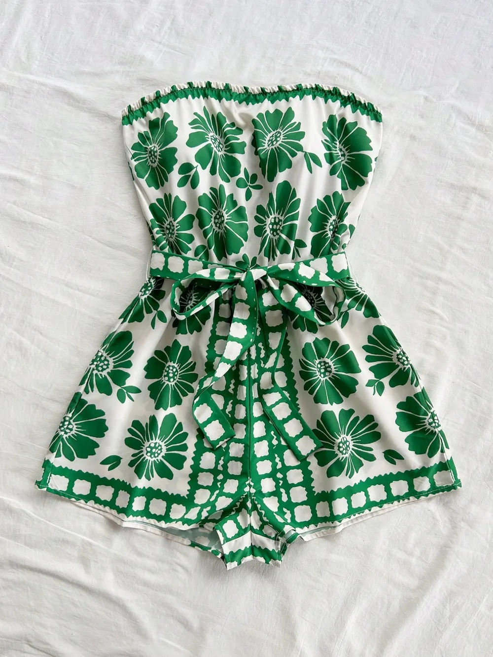 Printed Tube Tie Waist Romper, image 10