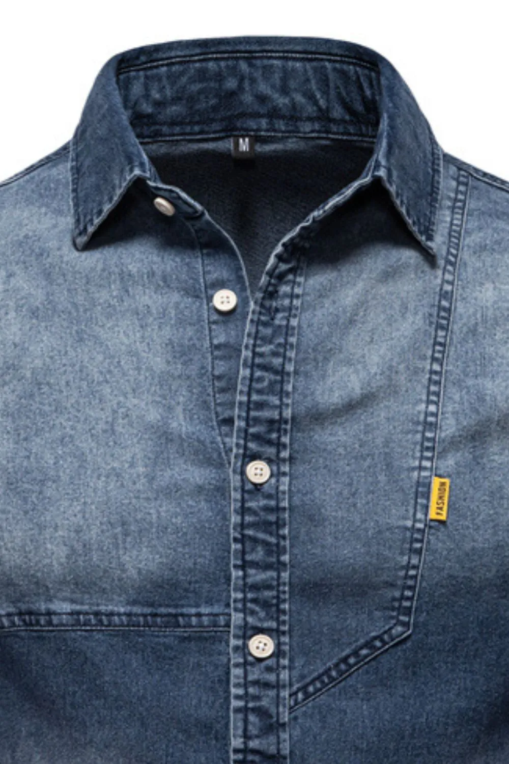 Men's Button Down Collared Neck Denim Shirt, image 8
