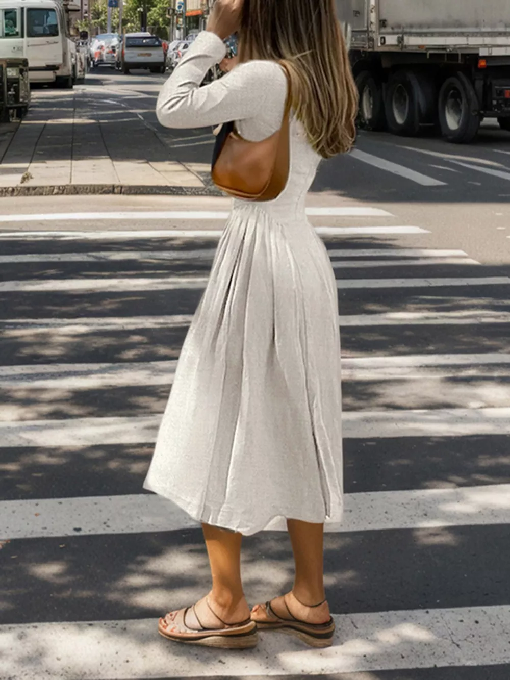 Cutout Front Long Sleeve A-Line Dress, image 5