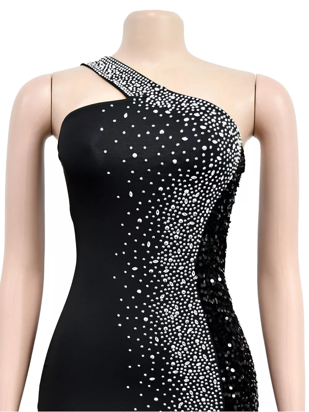 Rhinestone One-Shoulder High-Slit Maxi Dress, image 10