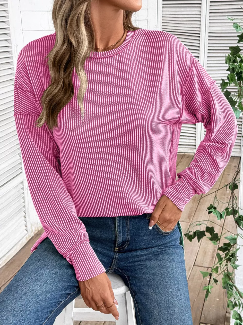 Side Slit Round Neck Sweatshirt, image 17