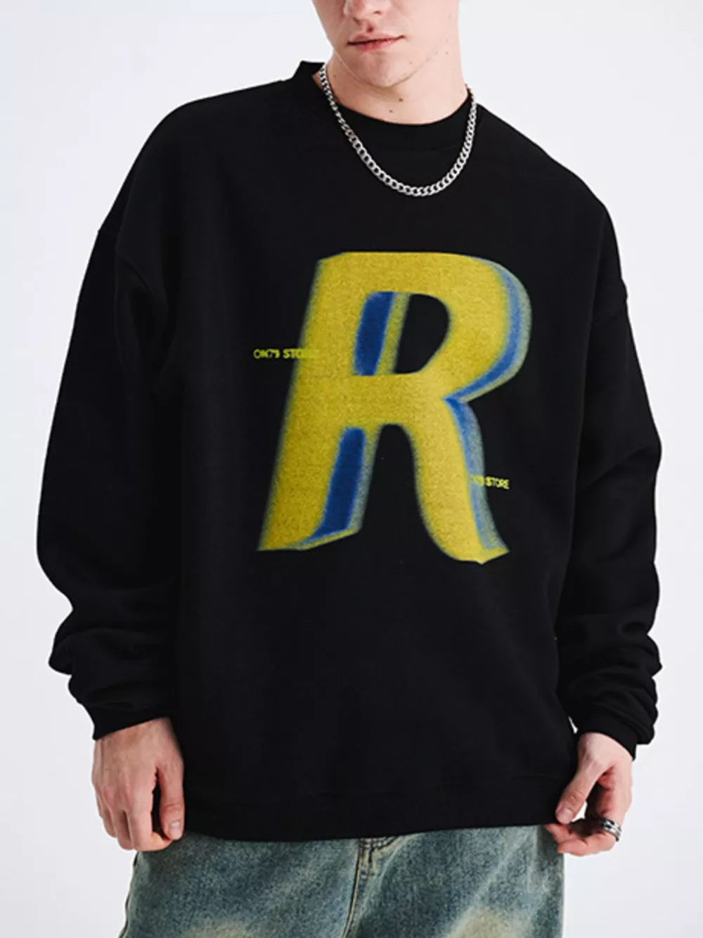 Men's Letter R Drop Shoulder Sweatshirt, image 2